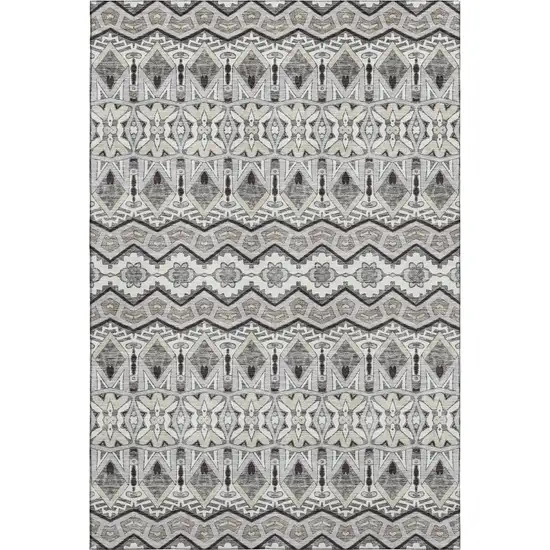 Gray Ivory And Beige Moroccan Washable Area Rug With UV Protection Photo 1