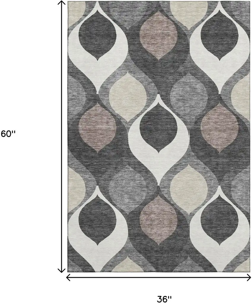 Gray Ivory And Beige Ogee Washable Area Rug With UV Protection Photo 3