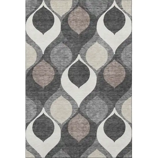 Gray Ivory And Beige Ogee Washable Area Rug With UV Protection Photo 3