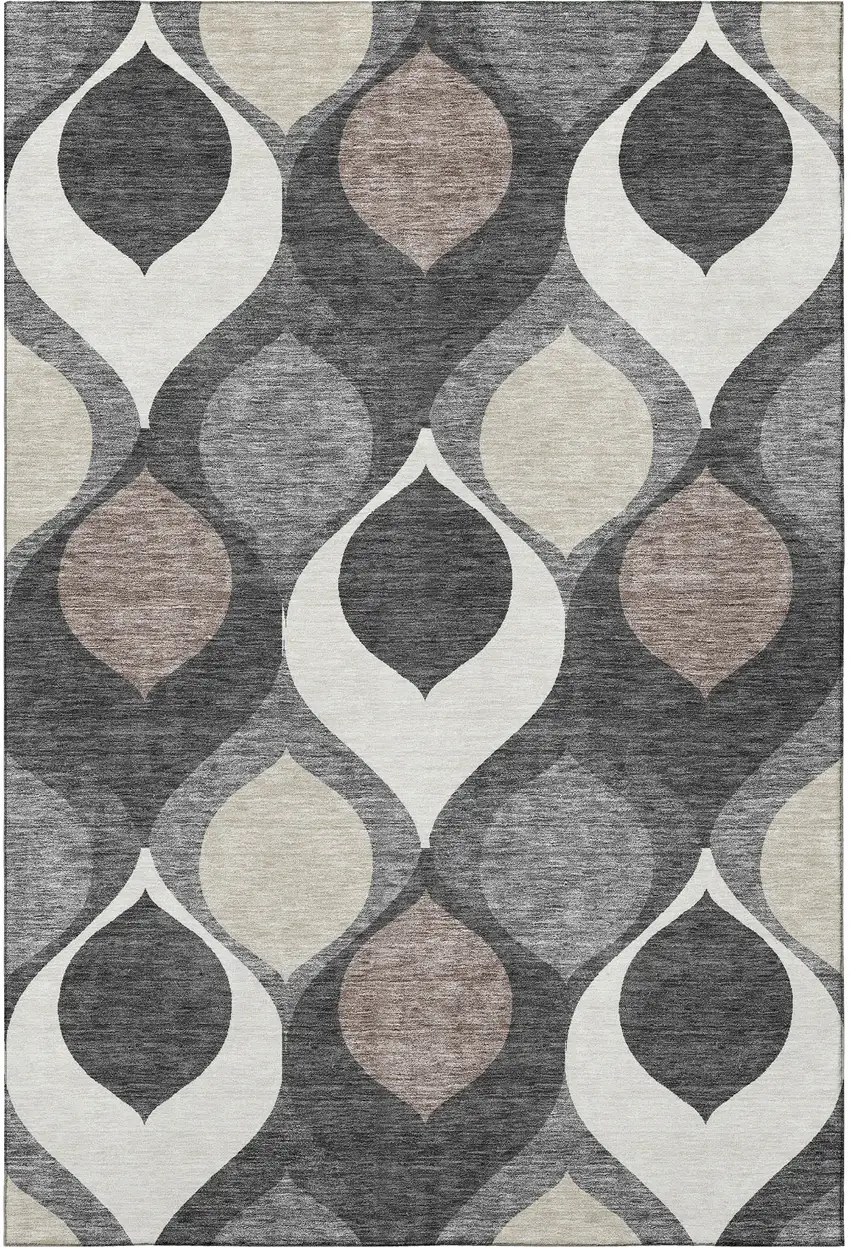 Gray Ivory And Beige Ogee Washable Area Rug With UV Protection Photo 3