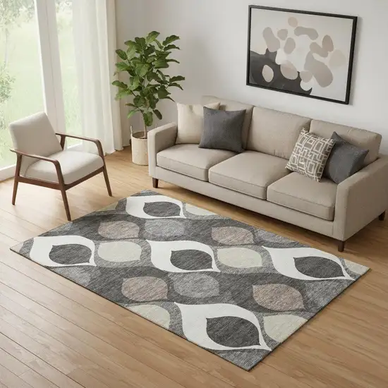 Gray Ivory And Beige Ogee Washable Area Rug With UV Protection Photo 1