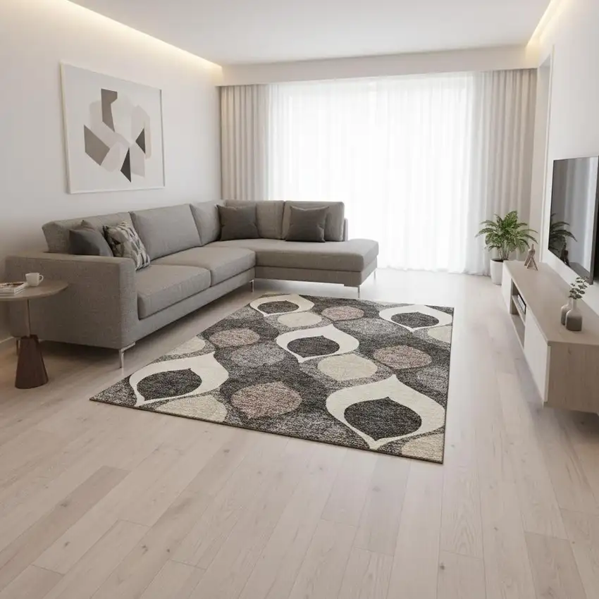 Gray Ivory And Beige Ogee Washable Area Rug With UV Protection Photo 2