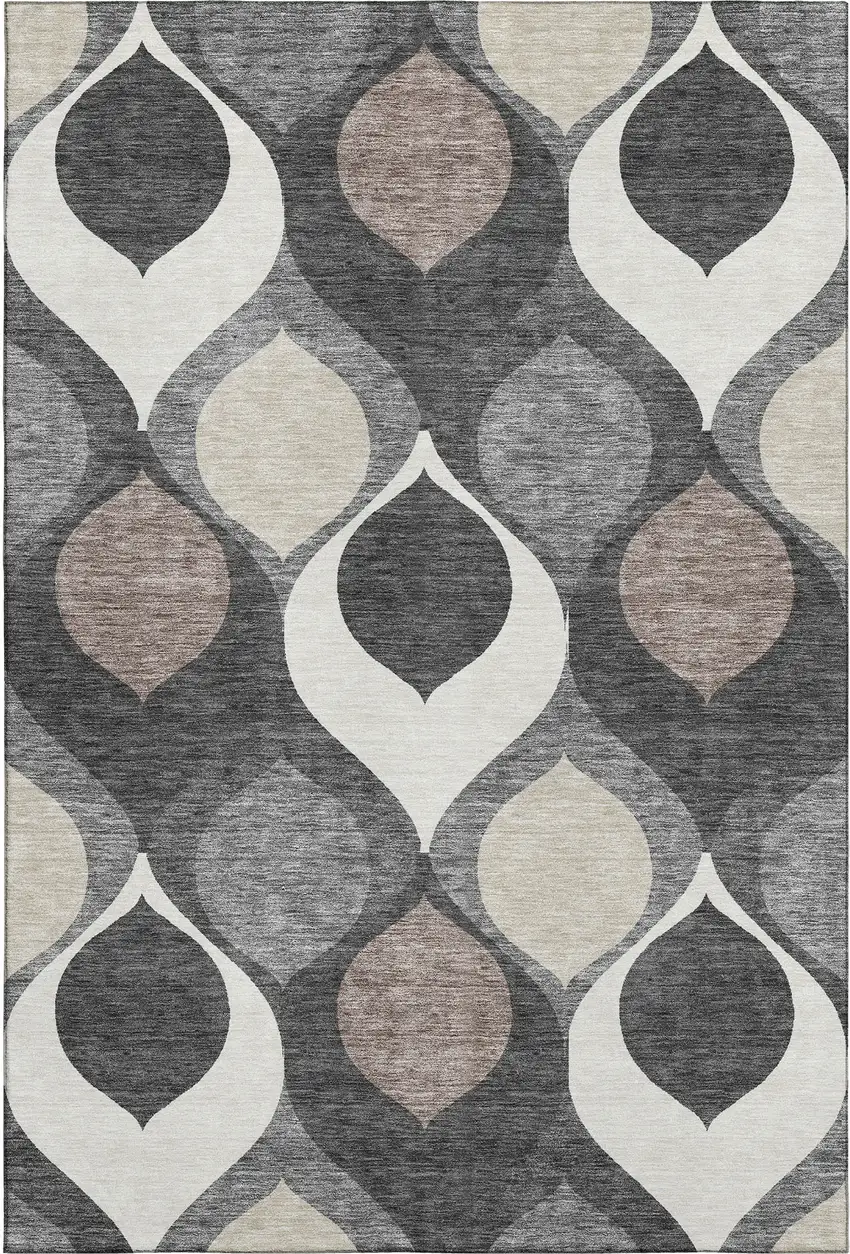 Gray Ivory And Beige Ogee Washable Area Rug With UV Protection Photo 1