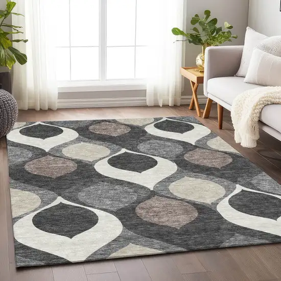 Gray Ivory And Beige Ogee Washable Area Rug With UV Protection Photo 5
