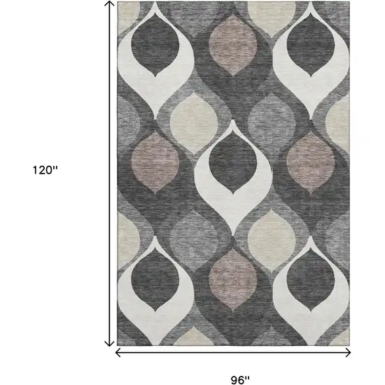 Gray Ivory And Beige Ogee Washable Area Rug With UV Protection Photo 3