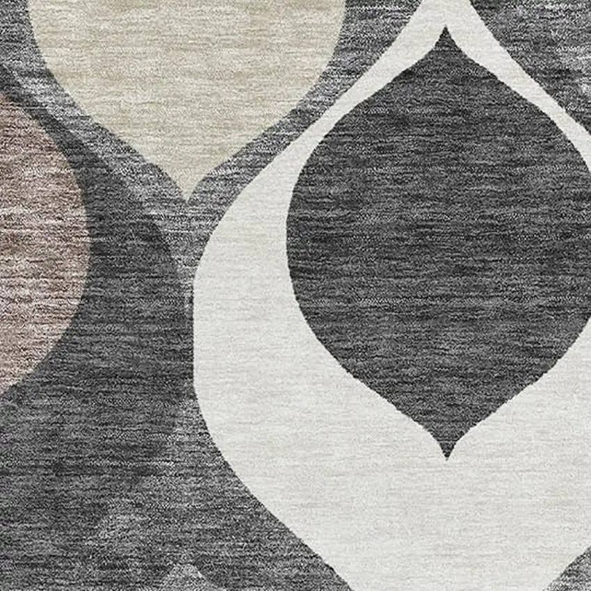 Gray Ivory And Beige Ogee Washable Area Rug With UV Protection Photo 3