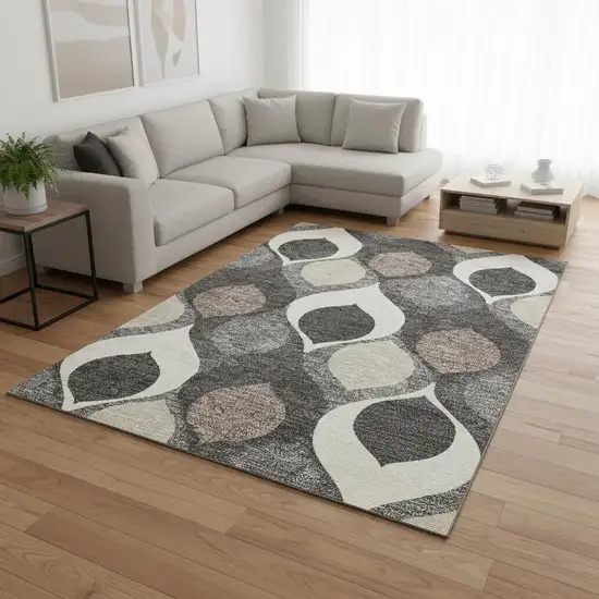 Gray Ivory And Beige Ogee Washable Area Rug With UV Protection Photo 2