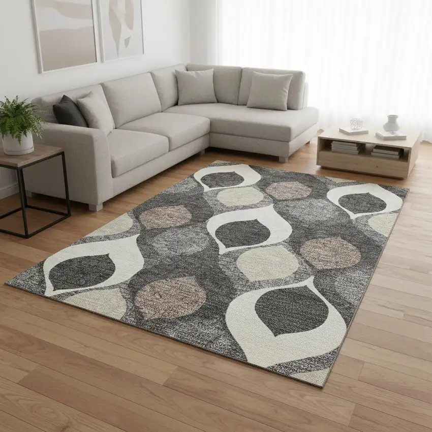 Gray Ivory And Beige Ogee Washable Area Rug With UV Protection Photo 2