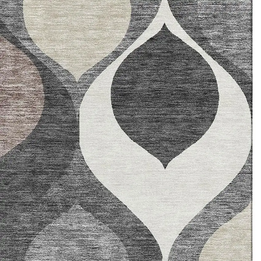 Gray Ivory And Beige Ogee Washable Area Rug With UV Protection Photo 4