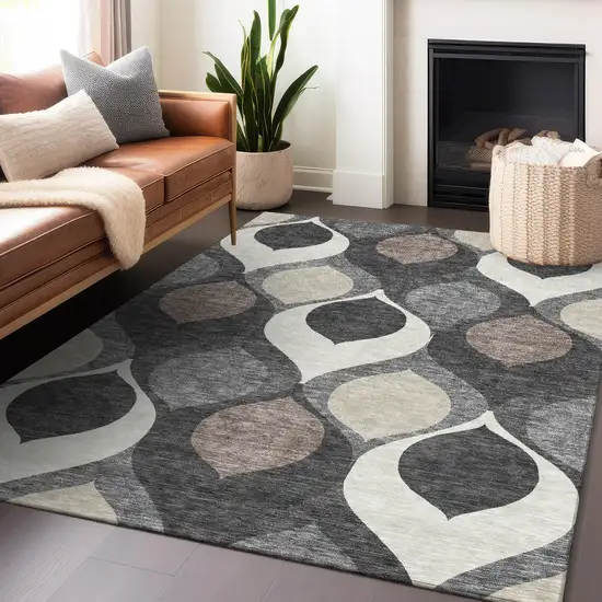 Gray Ivory And Beige Ogee Washable Area Rug With UV Protection Photo 6