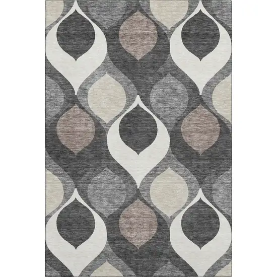 Gray Ivory And Beige Ogee Washable Area Rug With UV Protection Photo 1