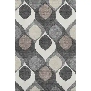 Photo of Gray Ivory And Beige Ogee Washable Area Rug With UV Protection