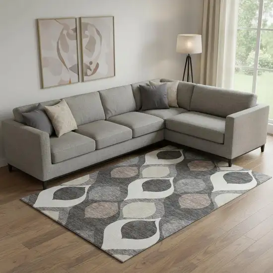 Gray Ivory And Beige Ogee Washable Area Rug With UV Protection Photo 1
