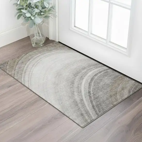 Gray Ivory And Beige Ombre Washable Area Rug With UV Protection Photo 1