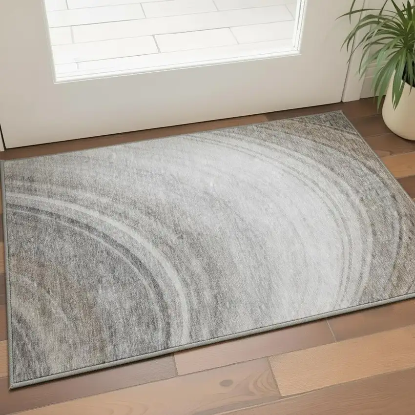 Gray Ivory And Beige Ombre Washable Area Rug With UV Protection Photo 1