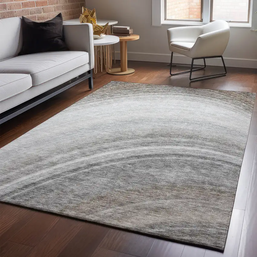 Gray Ivory And Beige Ombre Washable Area Rug With UV Protection Photo 5