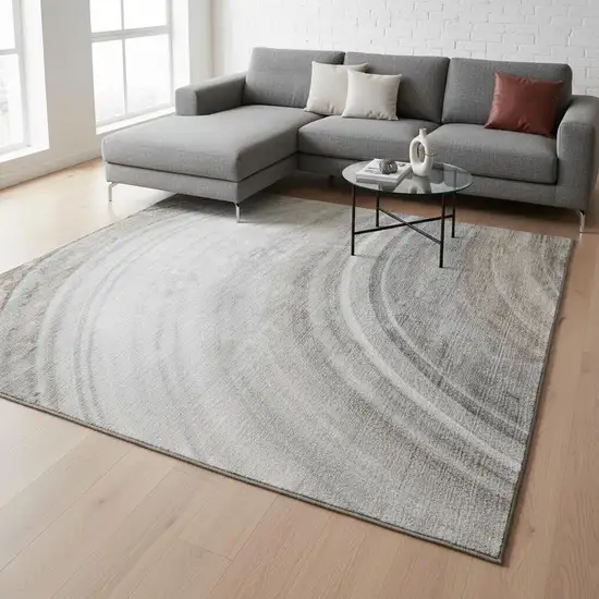 Gray Ivory And Beige Ombre Washable Area Rug With UV Protection Photo 2
