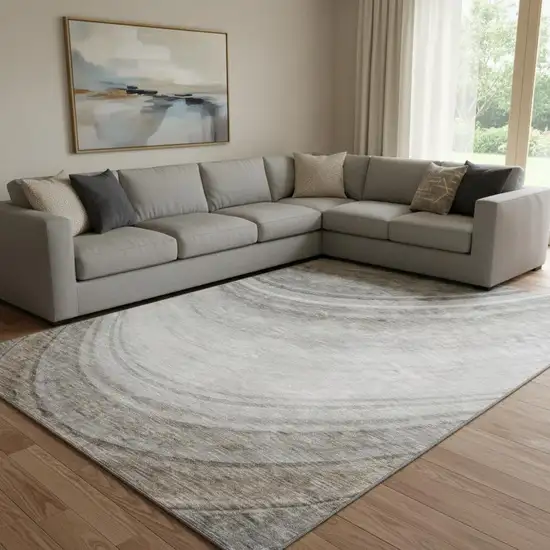 Gray Ivory And Beige Ombre Washable Area Rug With UV Protection Photo 2