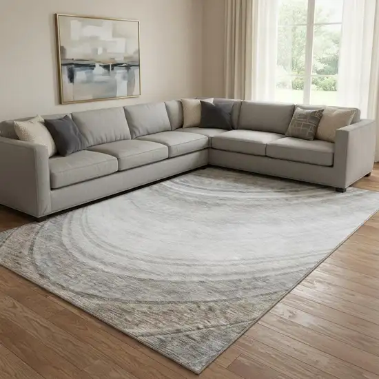 Gray Ivory And Beige Ombre Washable Area Rug With UV Protection Photo 1