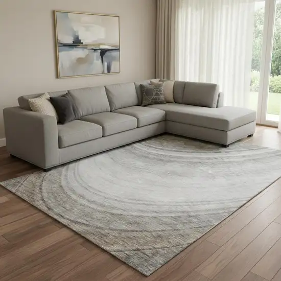 Gray Ivory And Beige Ombre Washable Area Rug With UV Protection Photo 1