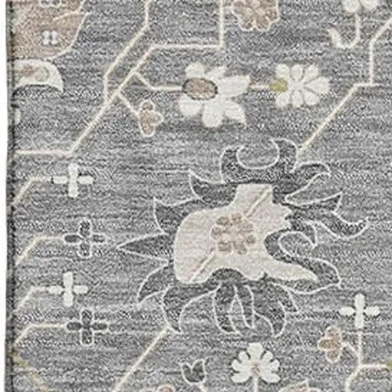 Gray Ivory And Beige Oriental Washable Area Rug With UV Protection Photo 2