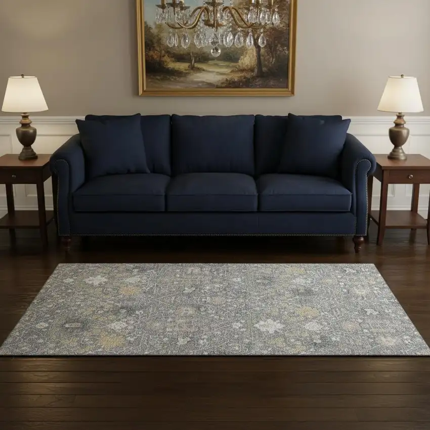 Gray Ivory And Beige Oriental Washable Area Rug With UV Protection Photo 2