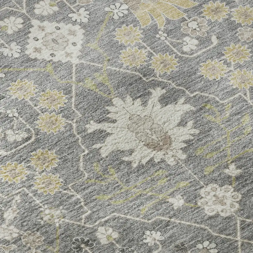 Gray Ivory And Beige Oriental Washable Area Rug With UV Protection Photo 9