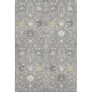 Photo of Gray Ivory And Beige Oriental Washable Area Rug With UV Protection