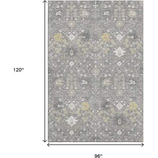 Gray Ivory And Beige Oriental Washable Area Rug With UV Protection Photo 8