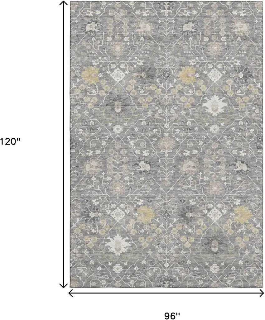 Gray Ivory And Beige Oriental Washable Area Rug With UV Protection Photo 8