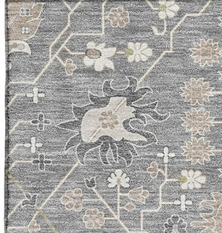 Gray Ivory And Beige Oriental Washable Area Rug With UV Protection Photo 2