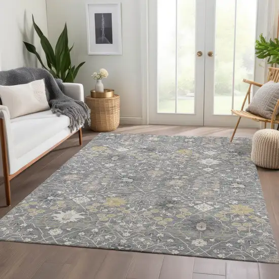 Gray Ivory And Beige Oriental Washable Area Rug With UV Protection Photo 5