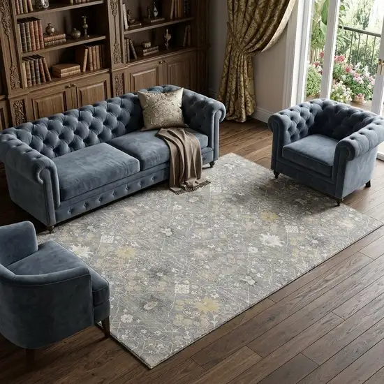 Gray Ivory And Beige Oriental Washable Area Rug With UV Protection Photo 1