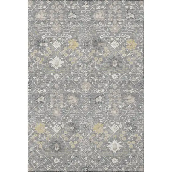 Gray Ivory And Beige Oriental Washable Area Rug With UV Protection Photo 3
