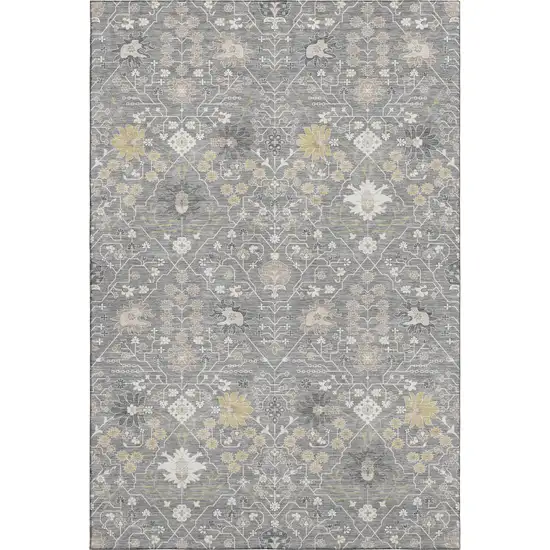 Gray Ivory And Beige Oriental Washable Area Rug With UV Protection Photo 1
