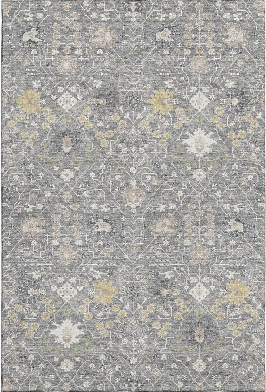 Gray Ivory And Beige Oriental Washable Area Rug With UV Protection Photo 1