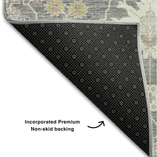 Gray Ivory And Beige Oriental Washable Area Rug With UV Protection Photo 6