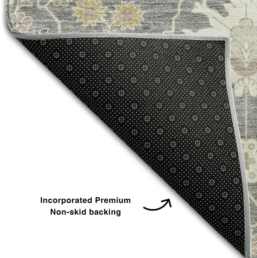Gray Ivory And Beige Oriental Washable Area Rug With UV Protection Photo 6