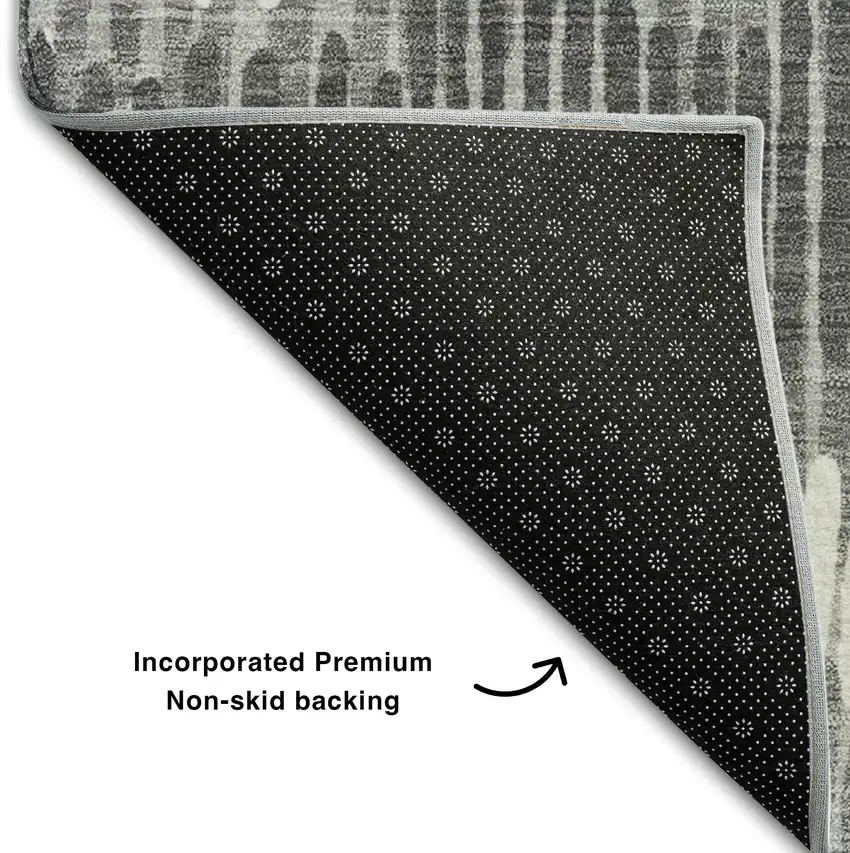 Gray Ivory And Beige Striped Washable Area Rug With UV Protection Photo 7