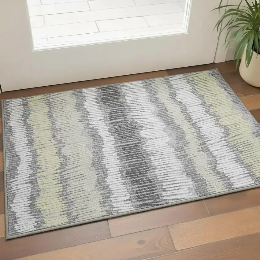 Gray Ivory And Beige Striped Washable Area Rug With UV Protection Photo 2