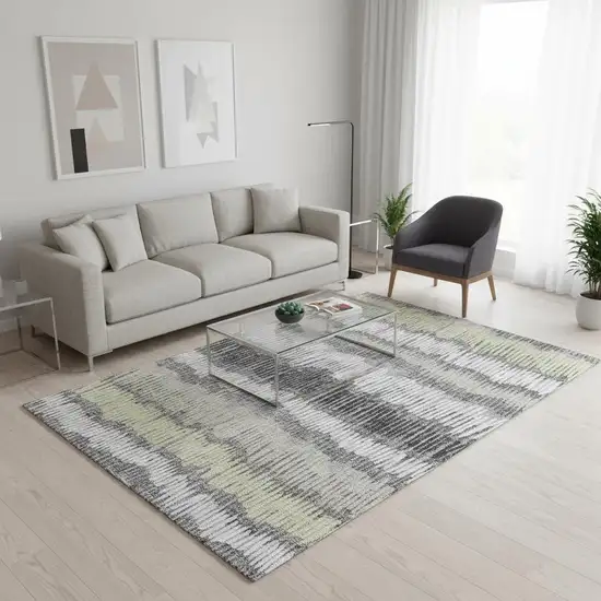 Gray Ivory And Beige Striped Washable Area Rug With UV Protection Photo 2