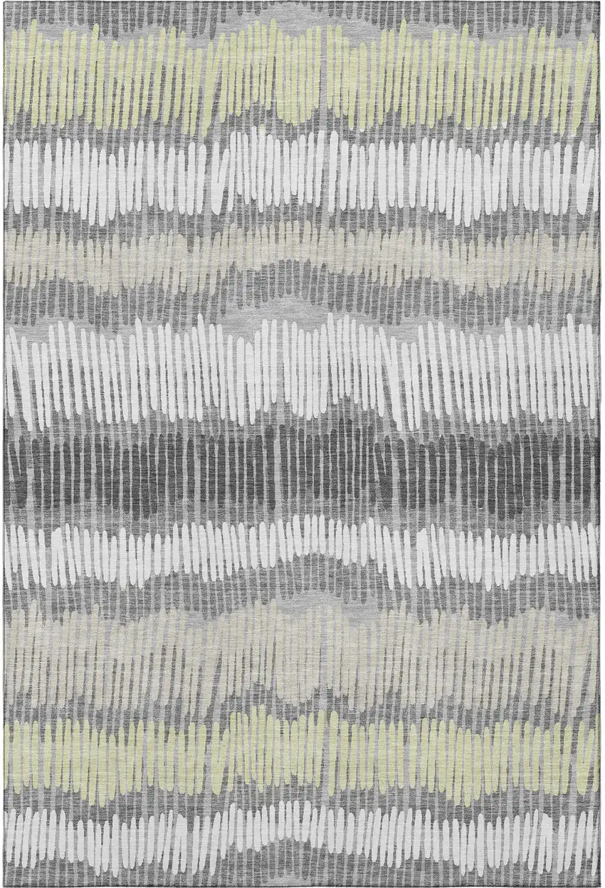 Gray Ivory And Beige Striped Washable Area Rug With UV Protection Photo 4