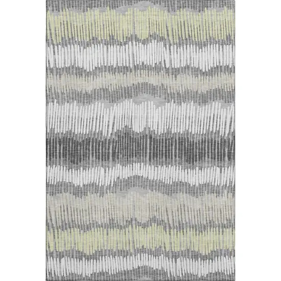 Gray Ivory And Beige Striped Washable Area Rug With UV Protection Photo 1