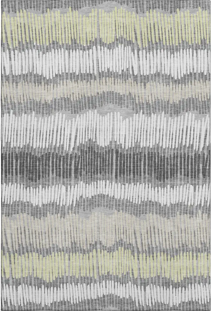 Gray Ivory And Beige Striped Washable Area Rug With UV Protection Photo 1