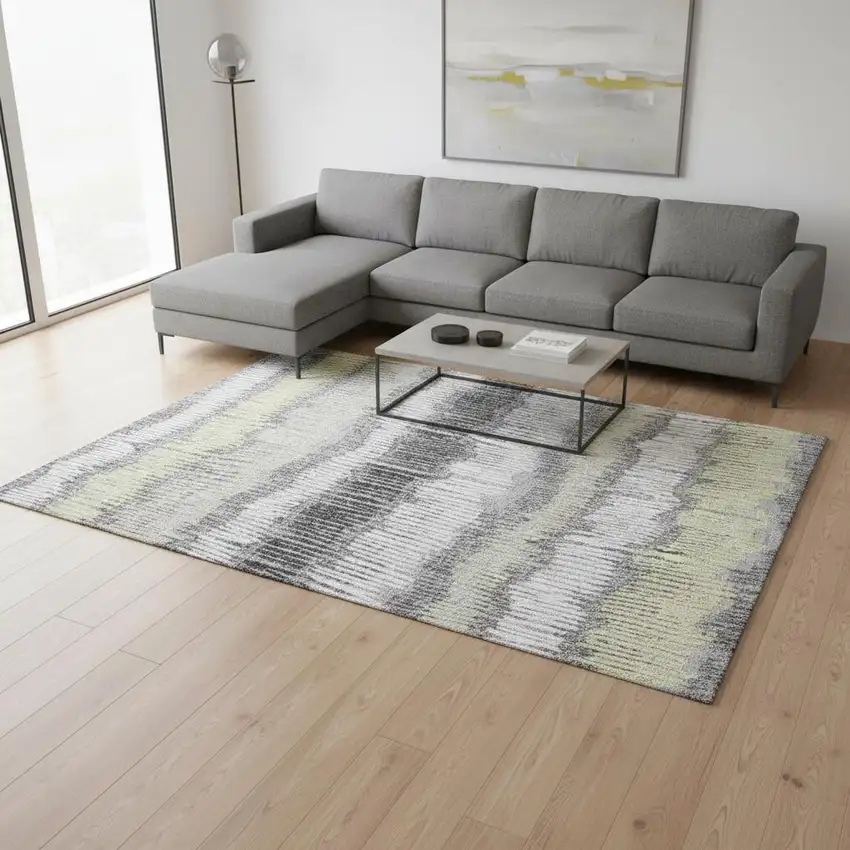 Gray Ivory And Beige Striped Washable Area Rug With UV Protection Photo 2