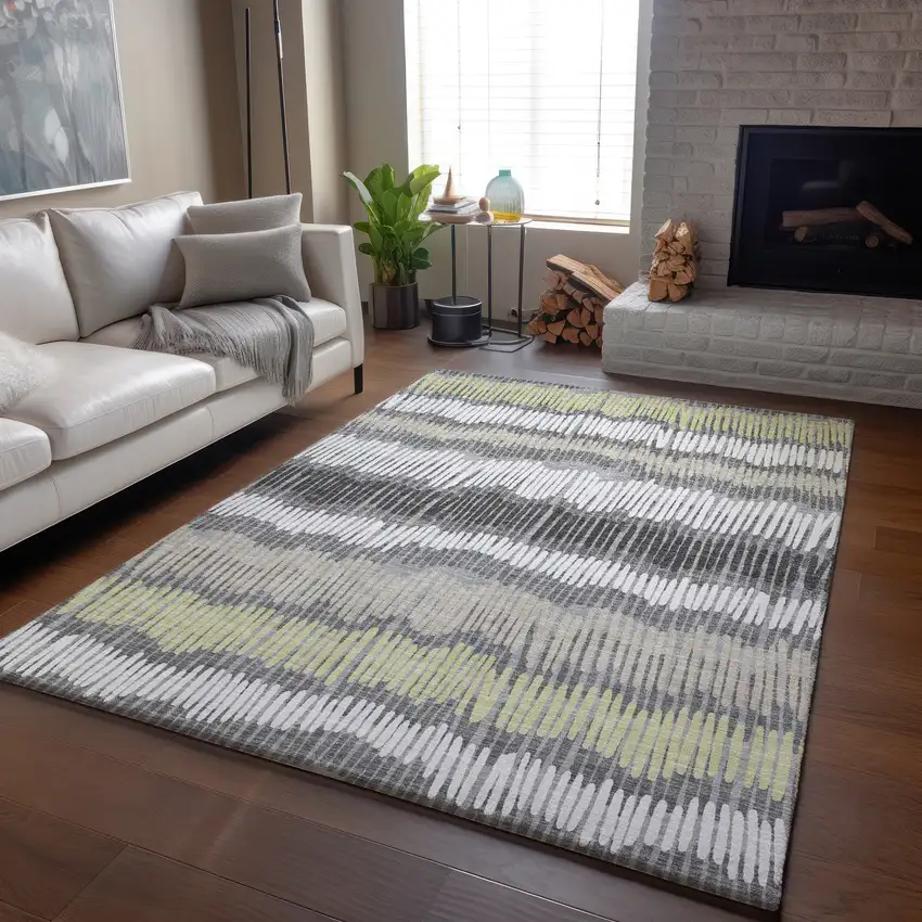 Gray Ivory And Beige Striped Washable Area Rug With UV Protection Photo 6