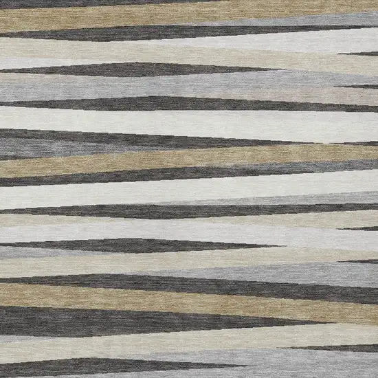 Gray Ivory And Beige Striped Washable Indoor Outdoor Area Rug Photo 5