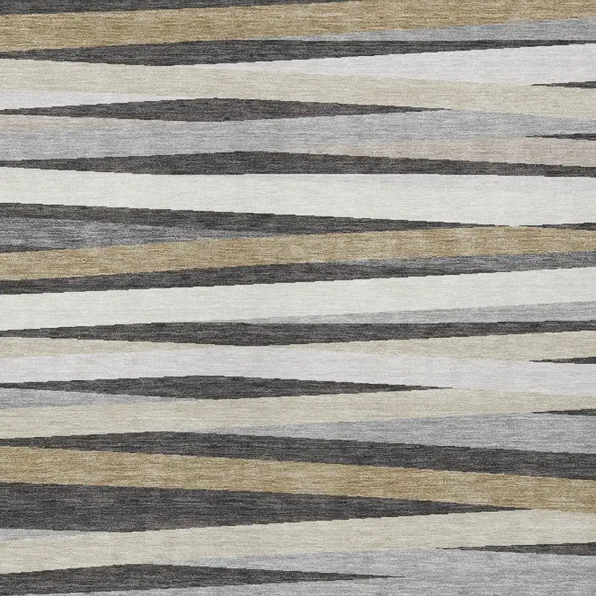 Gray Ivory And Beige Striped Washable Indoor Outdoor Area Rug Photo 5