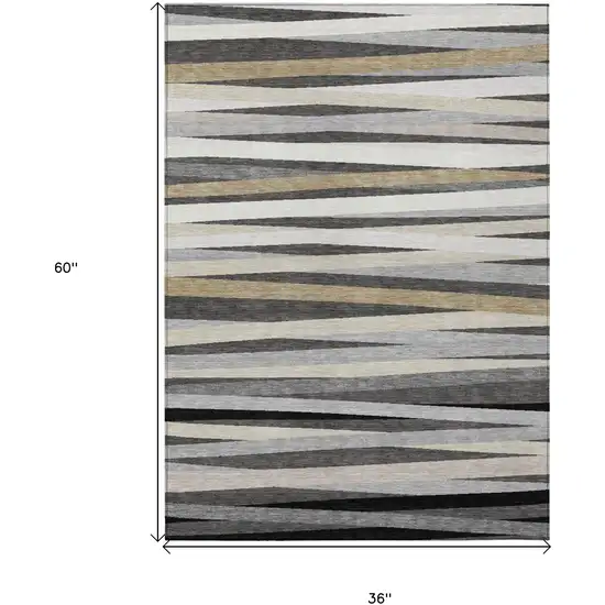 Gray Ivory And Beige Striped Washable Indoor Outdoor Area Rug Photo 3