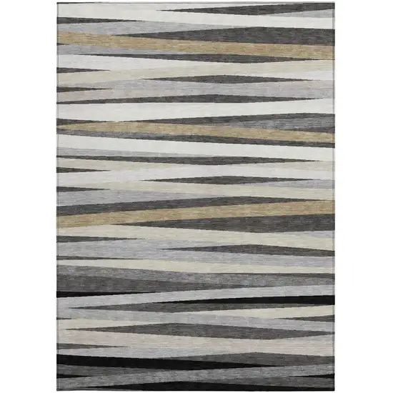 Gray Ivory And Beige Striped Washable Indoor Outdoor Area Rug Photo 6